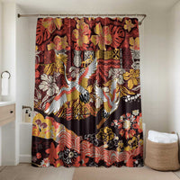 Japanese Hawaiian Crane Bathroom Set Yellow Ochre Tapa Patchwork Pattern LT9 Shower Curtain Only Yellow - Polynesian Pride