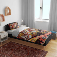 Japanese Hawaiian Crane Bedding Set Yellow Ochre Tapa Patchwork Pattern LT9 - Polynesian Pride