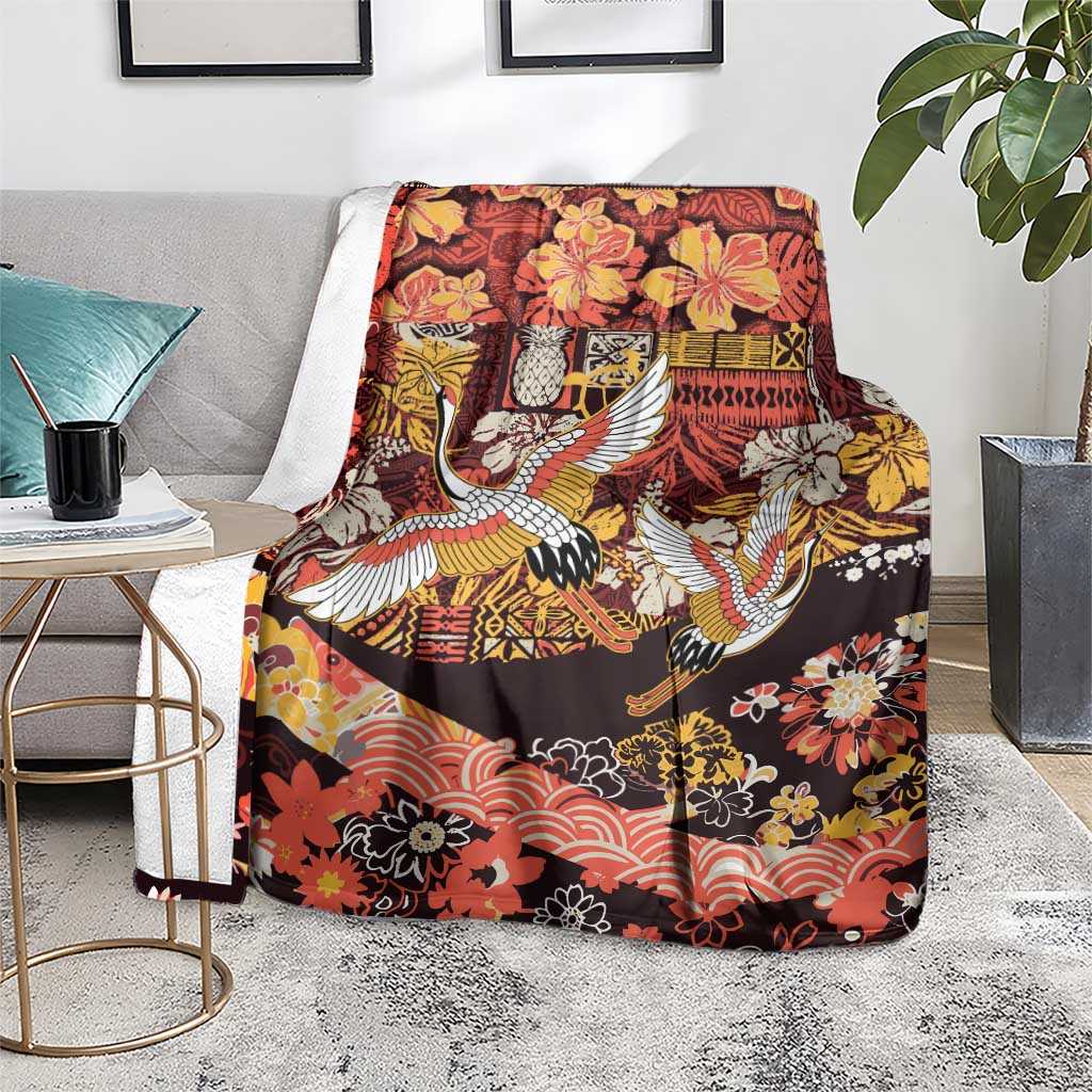 Japanese Hawaiian Crane Blanket Yellow Ochre Tapa Patchwork Pattern LT9 - Polynesian Pride