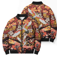 Japanese Hawaiian Crane Bomber Puffer Jacket Yellow Ochre Tapa Patchwork Pattern LT9 - Polynesian Pride