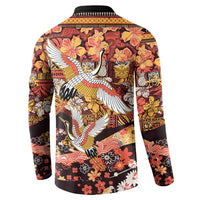 Japanese Hawaiian Crane Button Sweatshirt Yellow Ochre Tapa Patchwork Pattern LT9 - Polynesian Pride