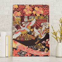 Japanese Hawaiian Crane Canvas Wall Art Yellow Ochre Tapa Patchwork Pattern