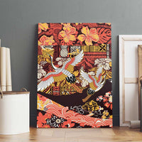 Japanese Hawaiian Crane Canvas Wall Art Yellow Ochre Tapa Patchwork Pattern