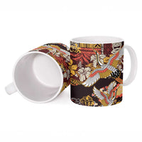 Japanese Hawaiian Crane Ceramic Mug Yellow Ochre Tapa Patchwork Pattern LT9 - Polynesian Pride