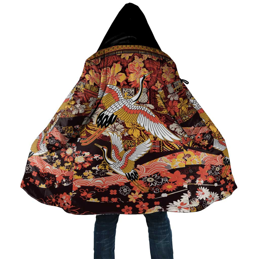 Japanese Hawaiian Crane Cloak Yellow Ochre Tapa Patchwork Pattern