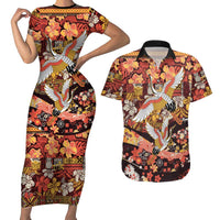 Japanese Hawaiian Crane Couples Matching Short Sleeve Bodycon Dress and Hawaiian Shirt Yellow Ochre Tapa Patchwork Pattern LT9 Yellow - Polynesian Pride