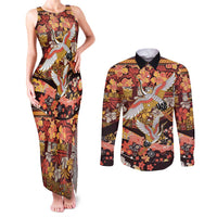 Japanese Hawaiian Crane Couples Matching Tank Maxi Dress and Long Sleeve Button Shirt Yellow Ochre Tapa Patchwork Pattern LT9 Yellow - Polynesian Pride