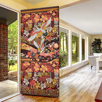 Japanese Hawaiian Crane Door Cover Yellow Ochre Tapa Patchwork Pattern LT9 - Polynesian Pride