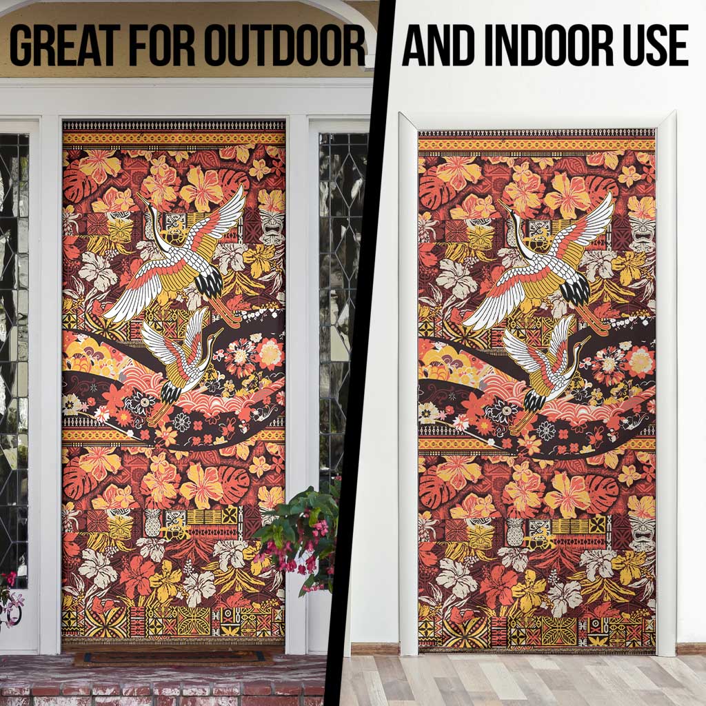 Japanese Hawaiian Crane Door Cover Yellow Ochre Tapa Patchwork Pattern LT9 - Polynesian Pride