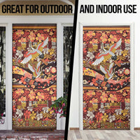 Japanese Hawaiian Crane Door Cover Yellow Ochre Tapa Patchwork Pattern LT9 - Polynesian Pride