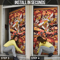 Japanese Hawaiian Crane Door Cover Yellow Ochre Tapa Patchwork Pattern LT9 - Polynesian Pride