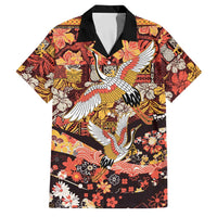 Japanese Hawaiian Crane Family Matching Short Sleeve Bodycon Dress and Hawaiian Shirt Yellow Ochre Tapa Patchwork Pattern
