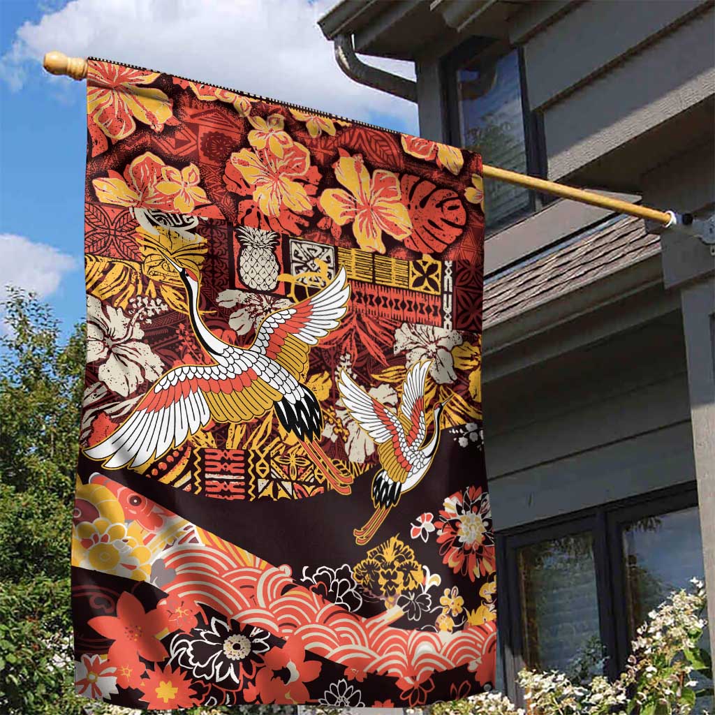 Japanese Hawaiian Crane Garden Flag Yellow Ochre Tapa Patchwork Pattern LT9 - Polynesian Pride