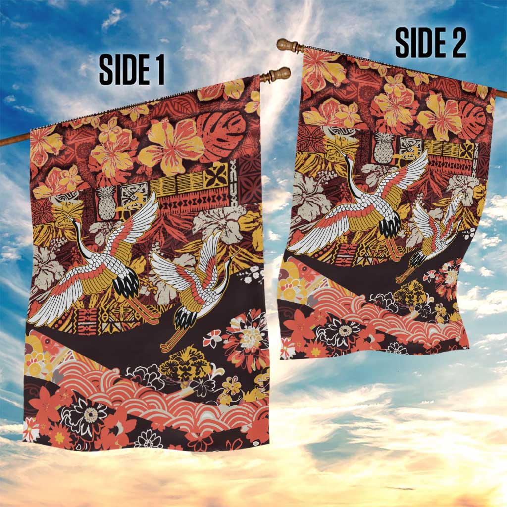 Japanese Hawaiian Crane Garden Flag Yellow Ochre Tapa Patchwork Pattern LT9 - Polynesian Pride