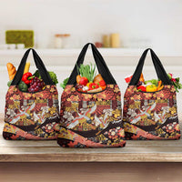 Japanese Hawaiian Crane Grocery Bag Yellow Ochre Tapa Patchwork Pattern LT9 3-pack One Size Yellow - Polynesian Pride