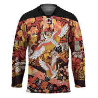 Japanese Hawaiian Crane Hockey Jersey Yellow Ochre Tapa Patchwork Pattern LT9 Unisex Yellow - Polynesian Pride
