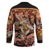 Japanese Hawaiian Crane Hockey Jersey Yellow Ochre Tapa Patchwork Pattern LT9 - Polynesian Pride