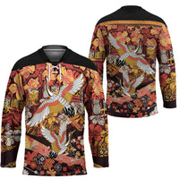 Japanese Hawaiian Crane Hockey Jersey Yellow Ochre Tapa Patchwork Pattern LT9 - Polynesian Pride