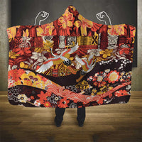 Japanese Hawaiian Crane Hooded Blanket Yellow Ochre Tapa Patchwork Pattern LT9 - Polynesian Pride