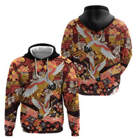 Japanese Hawaiian Crane Hoodie Yellow Ochre Tapa Patchwork Pattern LT9 - Polynesian Pride