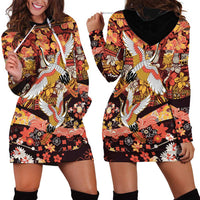 Japanese Hawaiian Crane Hoodie Dress Yellow Ochre Tapa Patchwork Pattern LT9 - Polynesian Pride