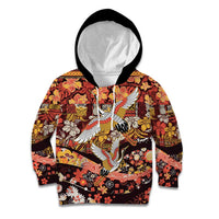 Japanese Hawaiian Crane Kid Hoodie Yellow Ochre Tapa Patchwork Pattern LT9 Hoodie Yellow - Polynesian Pride