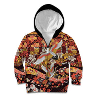 Japanese Hawaiian Crane Kid Hoodie Yellow Ochre Tapa Patchwork Pattern LT9 Zip Hoodie Yellow - Polynesian Pride
