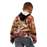 Japanese Hawaiian Crane Kid Hoodie Yellow Ochre Tapa Patchwork Pattern LT9 - Polynesian Pride