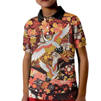 Japanese Hawaiian Crane Kid Polo Shirt Yellow Ochre Tapa Patchwork Pattern LT9 Kid Yellow - Polynesian Pride