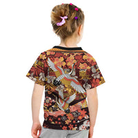 Japanese Hawaiian Crane Kid T Shirt Yellow Ochre Tapa Patchwork Pattern
