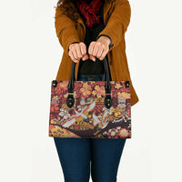 Japanese Hawaiian Crane Leather Bag Yellow Ochre Tapa Patchwork Pattern LT9 - Polynesian Pride