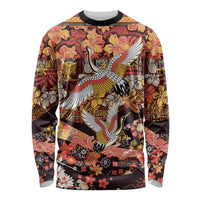 Japanese Hawaiian Crane Long Sleeve Shirt Yellow Ochre Tapa Patchwork Pattern LT9 Unisex Yellow - Polynesian Pride