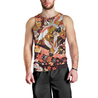 Japanese Hawaiian Crane Men Tank Top Yellow Ochre Tapa Patchwork Pattern LT9 - Polynesian Pride