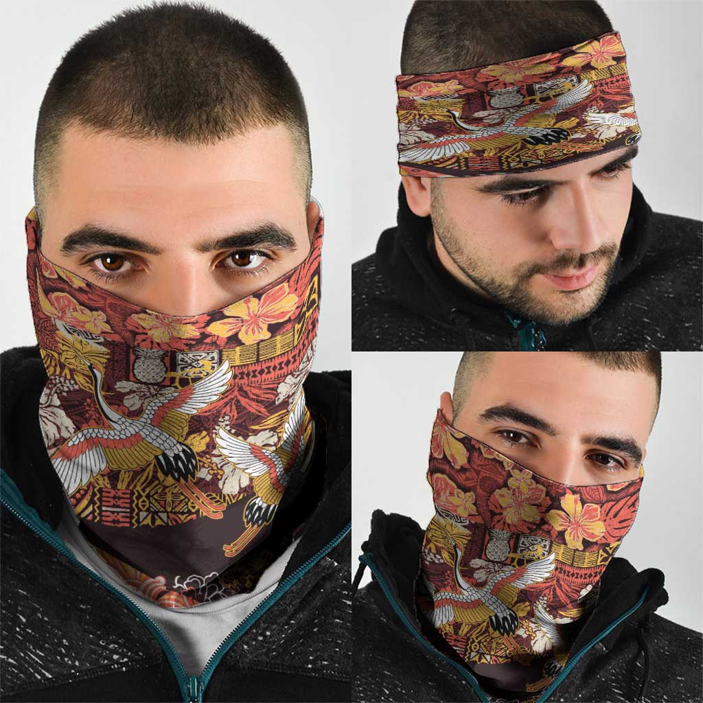 Japanese Hawaiian Crane Neck Gaiter Yellow Ochre Tapa Patchwork Pattern LT9 - Polynesian Pride