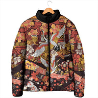Japanese Hawaiian Crane Padded Jacket Yellow Ochre Tapa Patchwork Pattern LT9 - Polynesian Pride