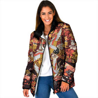 Japanese Hawaiian Crane Padded Jacket Yellow Ochre Tapa Patchwork Pattern LT9 Women Yellow - Polynesian Pride