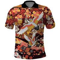 Japanese Hawaiian Crane Polo Shirt Yellow Ochre Tapa Patchwork Pattern LT9 Yellow - Polynesian Pride