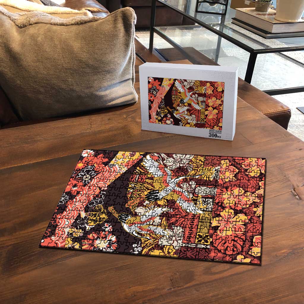 Japanese Hawaiian Crane Puzzle Yellow Ochre Tapa Patchwork Pattern LT9 - Polynesian Pride