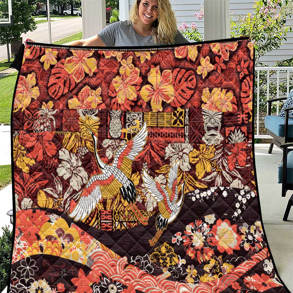 Japanese Hawaiian Crane Quilt Yellow Ochre Tapa Patchwork Pattern