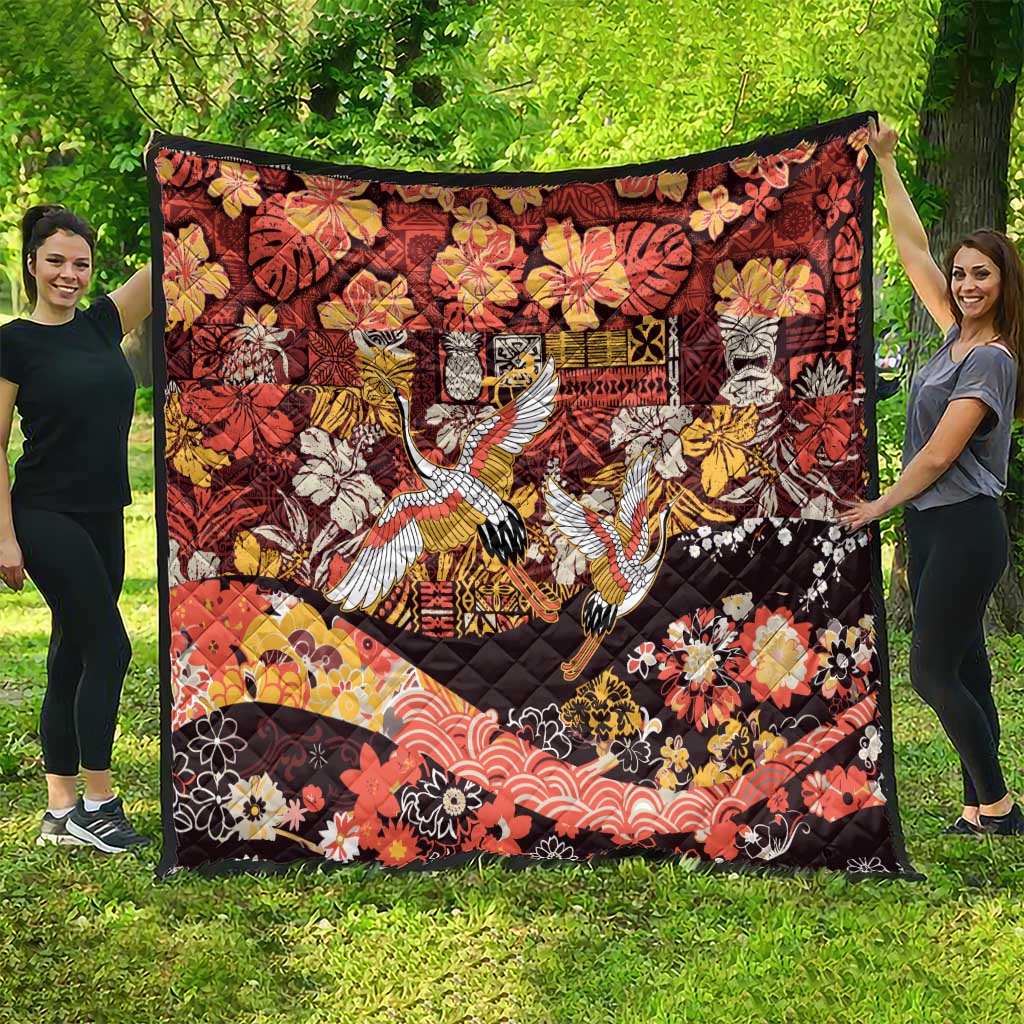 Japanese Hawaiian Crane Quilt Yellow Ochre Tapa Patchwork Pattern LT9 - Polynesian Pride