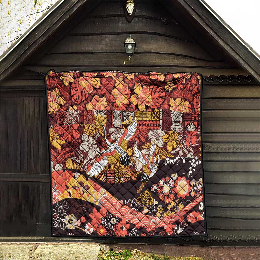 Japanese Hawaiian Crane Quilt Yellow Ochre Tapa Patchwork Pattern LT9 - Polynesian Pride