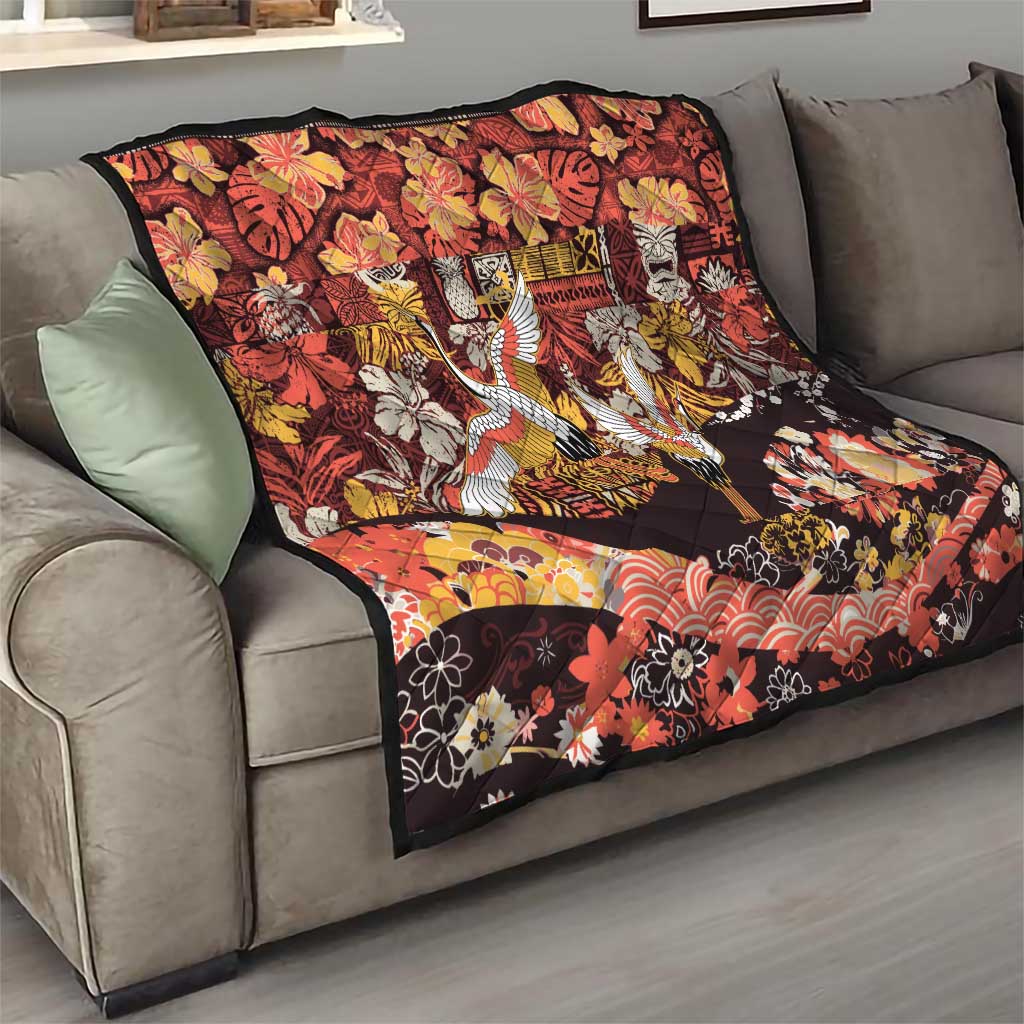 Japanese Hawaiian Crane Quilt Yellow Ochre Tapa Patchwork Pattern LT9 - Polynesian Pride