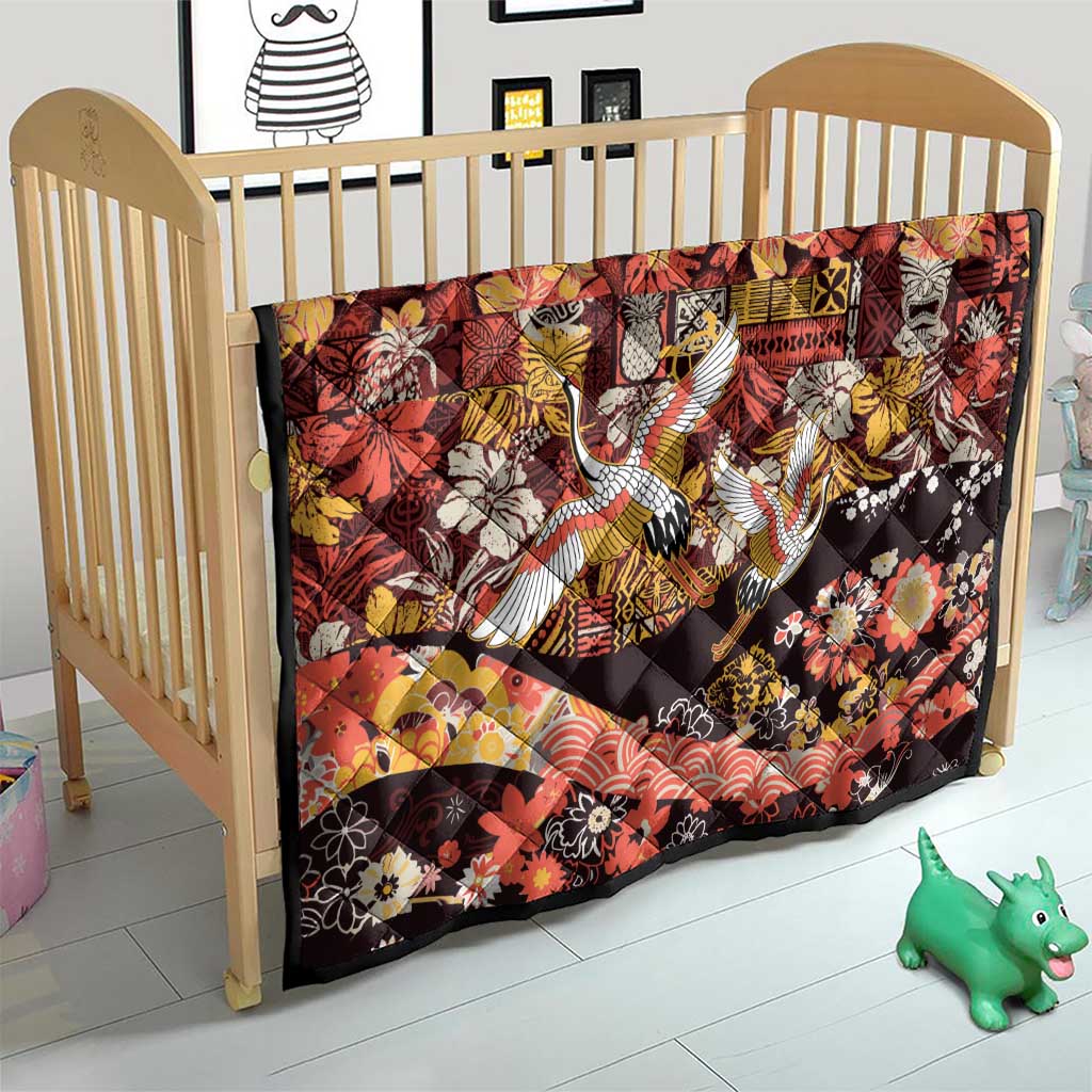 Japanese Hawaiian Crane Quilt Yellow Ochre Tapa Patchwork Pattern LT9 - Polynesian Pride