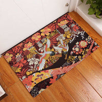 Japanese Hawaiian Crane Rubber Doormat Yellow Ochre Tapa Patchwork Pattern