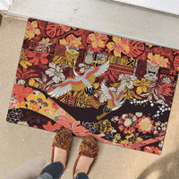 Japanese Hawaiian Crane Rubber Doormat Yellow Ochre Tapa Patchwork Pattern