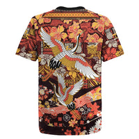 Japanese Hawaiian Crane Rugby Jersey Yellow Ochre Tapa Patchwork Pattern LT9 - Polynesian Pride