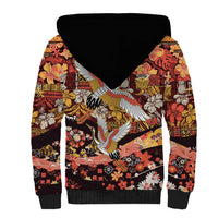 Japanese Hawaiian Crane Sherpa Hoodie Yellow Ochre Tapa Patchwork Pattern LT9 - Polynesian Pride