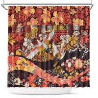 Japanese Hawaiian Crane Shower Curtain Yellow Ochre Tapa Patchwork Pattern LT9 Yellow - Polynesian Pride