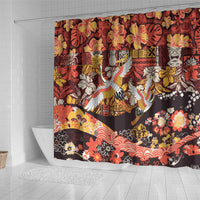 Japanese Hawaiian Crane Shower Curtain Yellow Ochre Tapa Patchwork Pattern LT9 - Polynesian Pride
