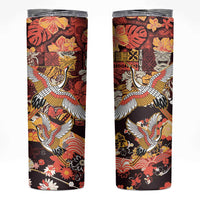 Japanese Hawaiian Crane Skinny Tumbler Yellow Ochre Tapa Patchwork Pattern LT9 Yellow - Polynesian Pride